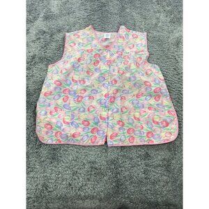 Vtg American Creation Top Womans 2X Pink Floral Sleeveless V Neck Button Blouse